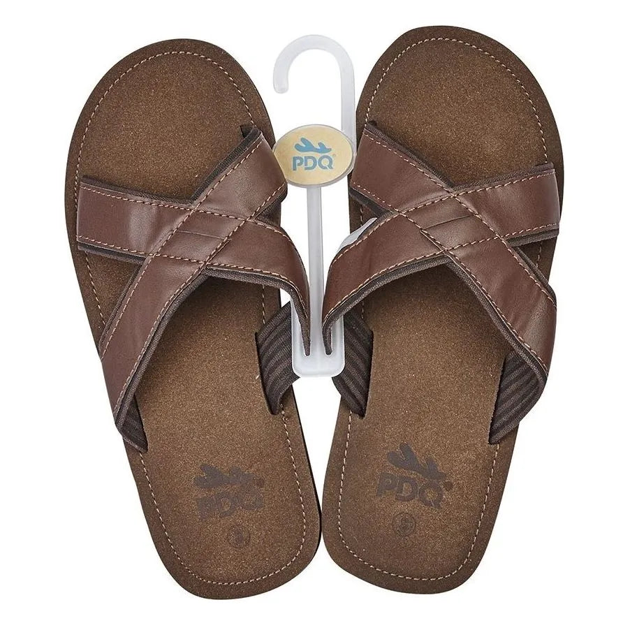 Men's PDQ Cross Strap Slip On Flip Flops M9546 - Brown