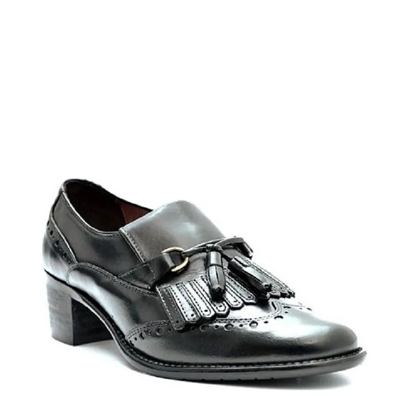 Women's VITELO Tassel & Brogue Leather Loafer Shoes F 66 - Black