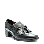 Women's VITELO Tassel & Brogue Leather Loafer Shoes F 66 - Black