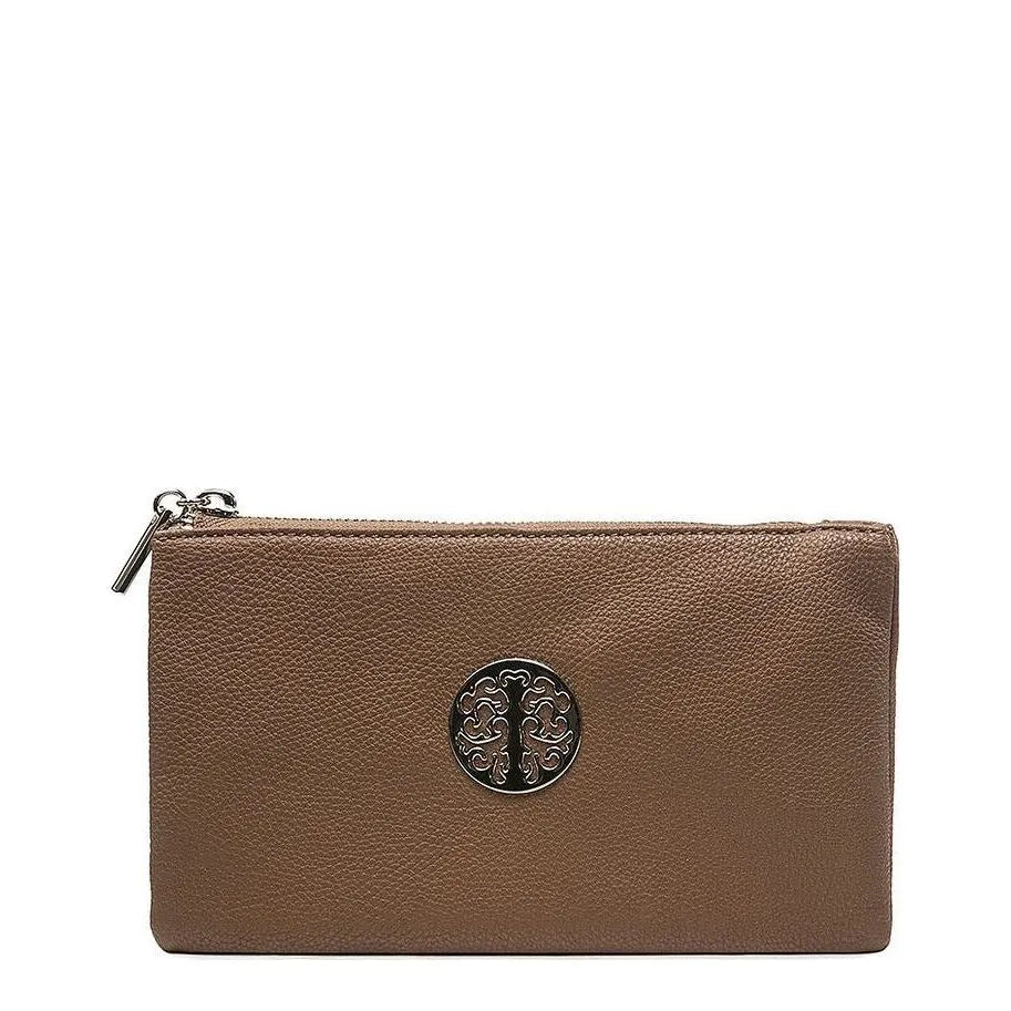 Women's Long & Son Small Clutch, Wristlet, Shoulder ,Cross-Body Bags 3141- Khaki Taupe