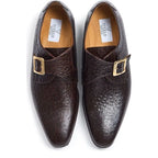 Men's VITELO Ostrich Print Leather Monk Shoes M 57 - Brown