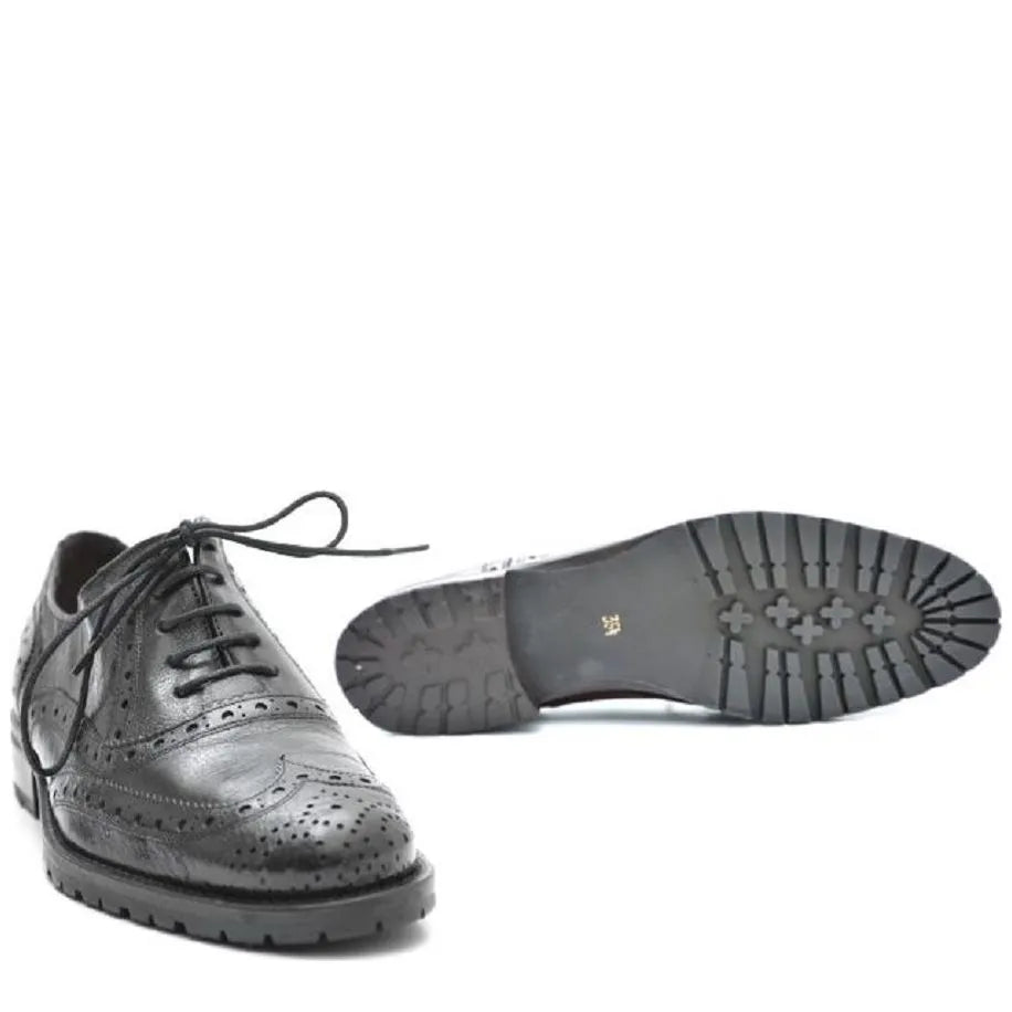 Women's VITELO Brogue Leather Lace-Up Shoes G 104 - Black