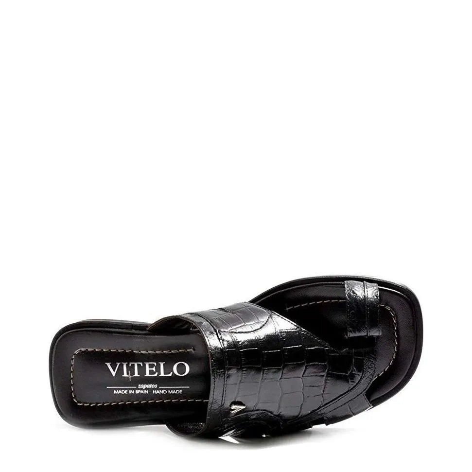 Men's VITELO Croc Print Toe Loop Leather Mules M 38 - Black
