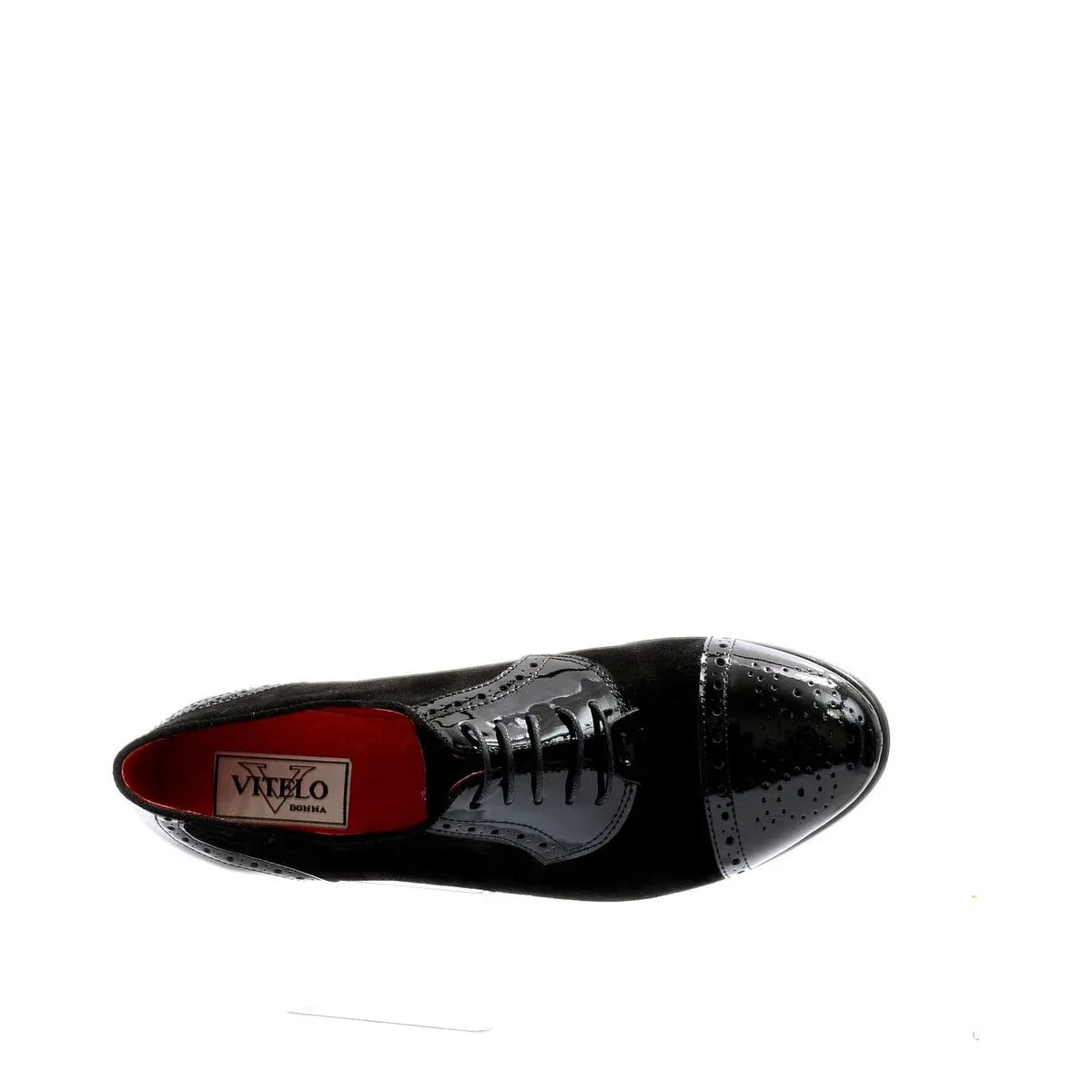 Women's VITELO Lace-up Leather Patent and Suede Brogue Shoes G 63 - Black Patent
