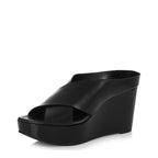 Women's EYE Cross Over Leather Wedge Mule Sandals G 99 - Black