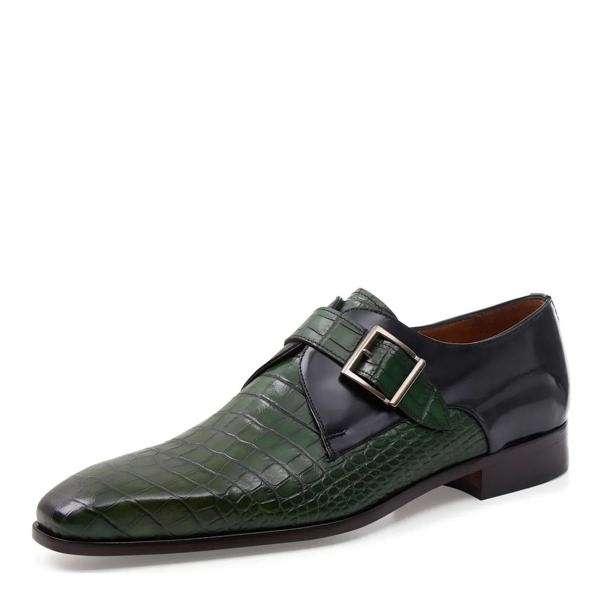 Men's Eye Croc Print Leather Monk Shoes 5480 PC 11 - Green