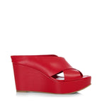 Women's EYE Cross Over Leather Wedge Mule Sandals G 99 - Red