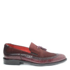 Men's VITELO Tassel & Brogue Leather Suede Slip-On Loafer Shoes M 61 - Burgundy