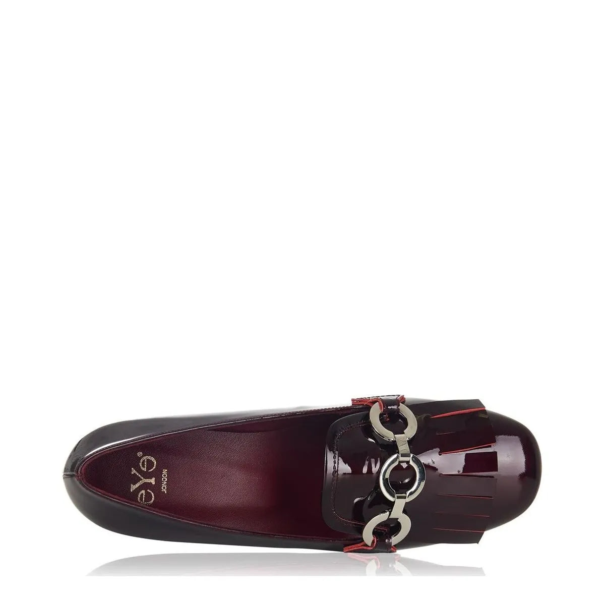 Women's EYE Fringe Trim Block Heel Leather Loafer Shoes G 91 - Burgundy