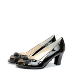 Women's Eye Peep-Toe Mid-Heel Patent Leather Court Shoes L 44 - Black