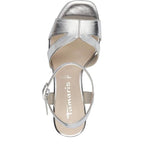 Women's Tamaris 1-28349-42 Vegan Metallic Strappy Heeled Sandals - Silver
