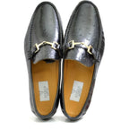 Men's VITELO Snaffle Trimmed Leather Loafer Shoes M 62 - Black Ostrich