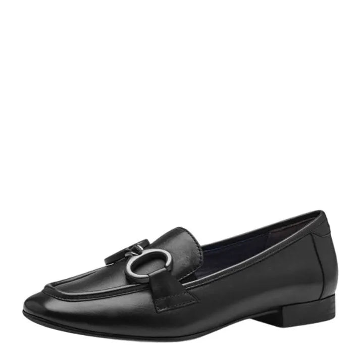 Women's Tamaris 8-84202-42 Trim Wide Comfort Fit Leather Loafer Shoes - Black