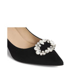 Women's Eye Crystal Trim Pointed Toe Leather Court Shoes G 132 - Black Suede
