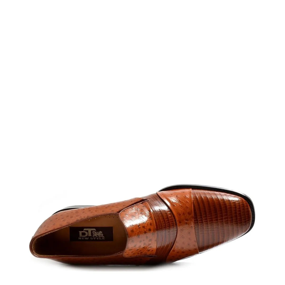 Men's EYE Lizard and Ostrich Print Leather Slip-On Shoes M 13 - Tan