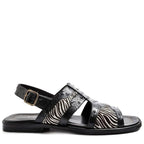 Men's VITELO Zebra & Ostrich Print Leather and Hair Calf Sandals TS 33 - Black