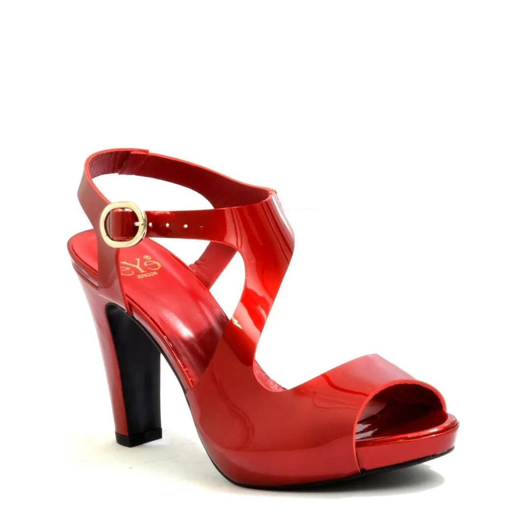 Women's EYE Strappy High Heel Leather Sandals L 40 - Red Patent