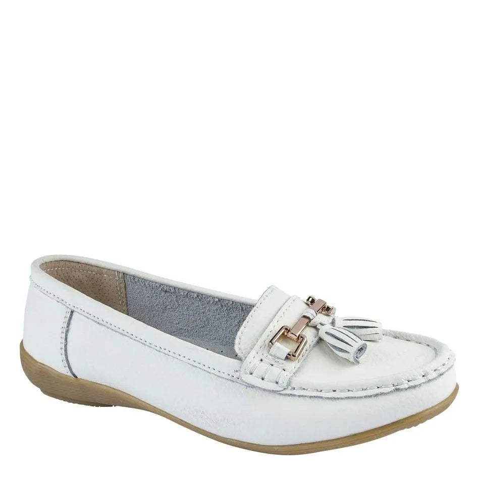 Women's Jo & Joe Nautical Leather Tassel Loafer Shoes - White