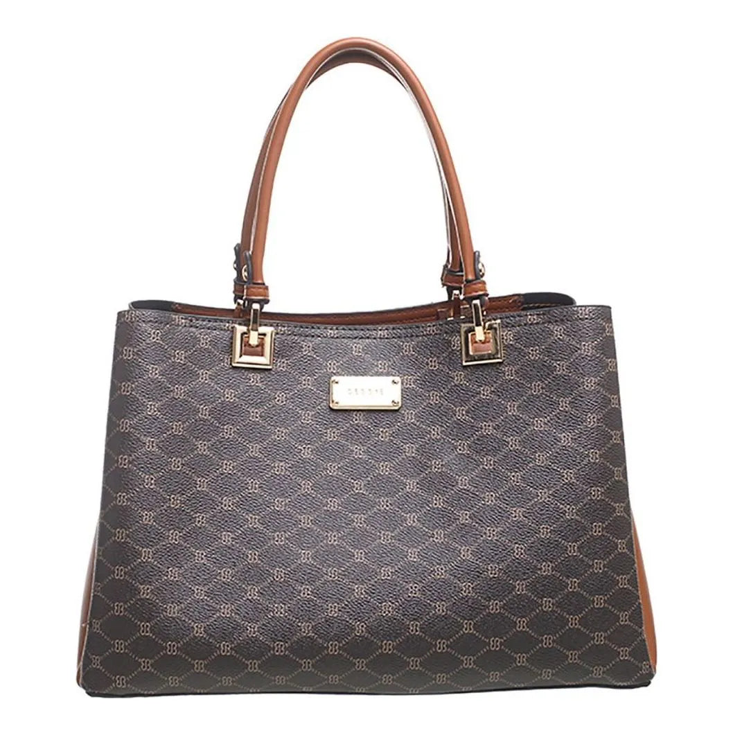 Women's BESSIE Logo Print Two Tone Tote Bags BH4726 - Coffee
