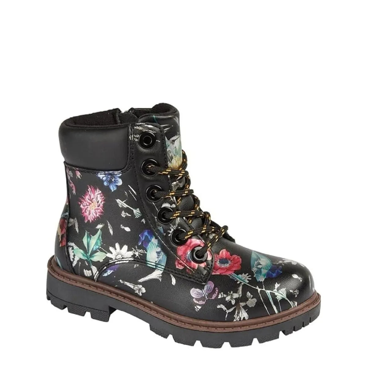 Girl's Cipriata C718 Sonia 6 Eyelet Lace Up Floral Ankle Boots - Black Floral