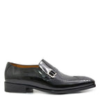 Men's VITELO Semi-Brogue Polished Leather Slip-On Shoes 144-45 - Black