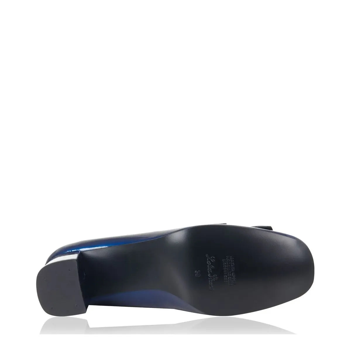 Women's EYE Fringe Trim Block Heel Leather Loafer Shoes G 91 - Royal Blue