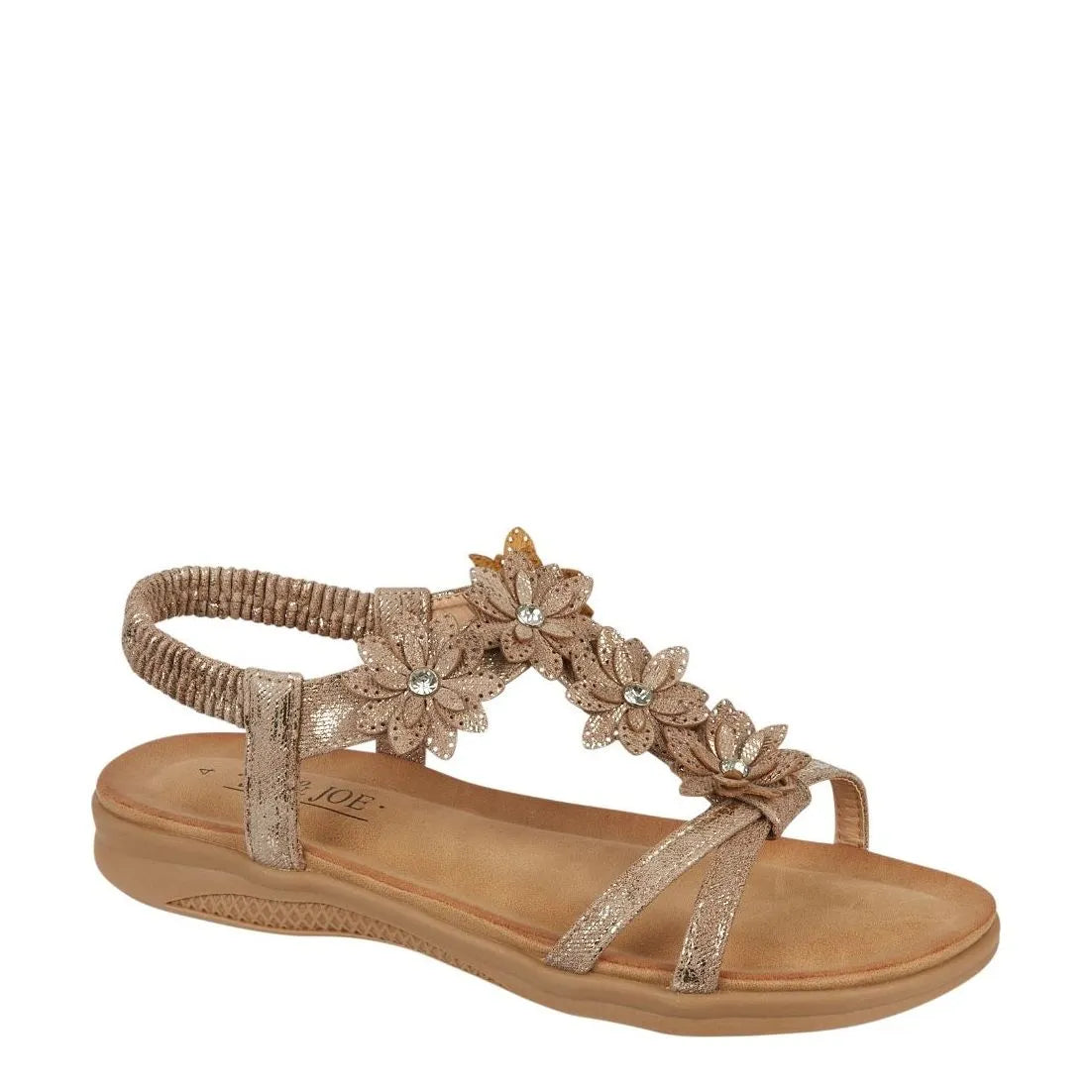 Women's JO & JOE Goa Lightweight Flower Trims and Elasticated Sling Back Sandals - Bronze