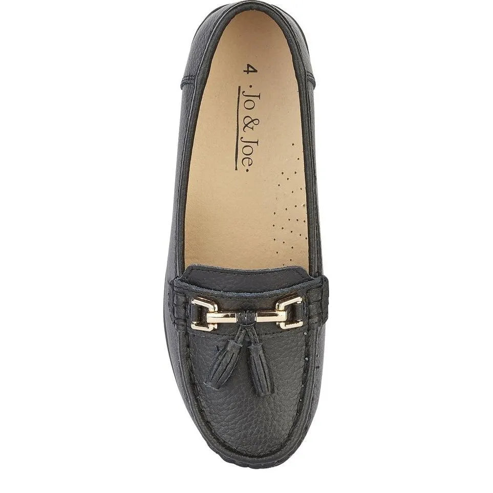 Women's Jo & Joe Nautical Leather Tassel Loafer Shoes - Black