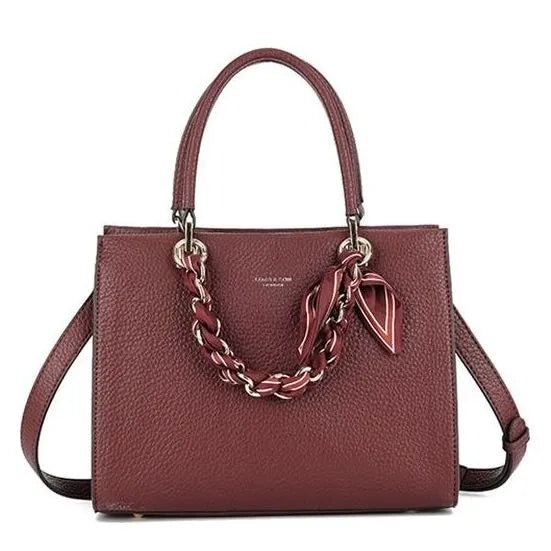 Women's Long & Son Medium Tote & Cross Body Satchel Bag OF6010 - Wine