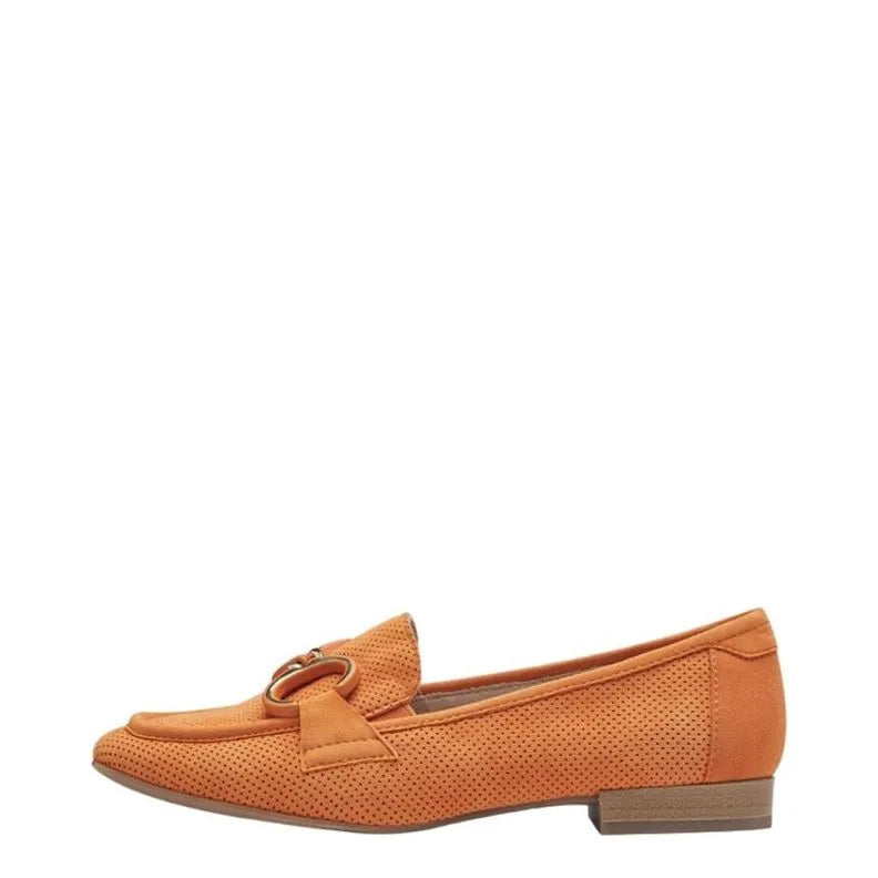 Women's Tamaris 8-84202-42 Trim Wide Comfort Fit Leather Loafer Shoes - Orange