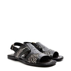 Men's VITELO Zebra & Ostrich Print Leather and Hair Calf Sandals TS 33 - Black