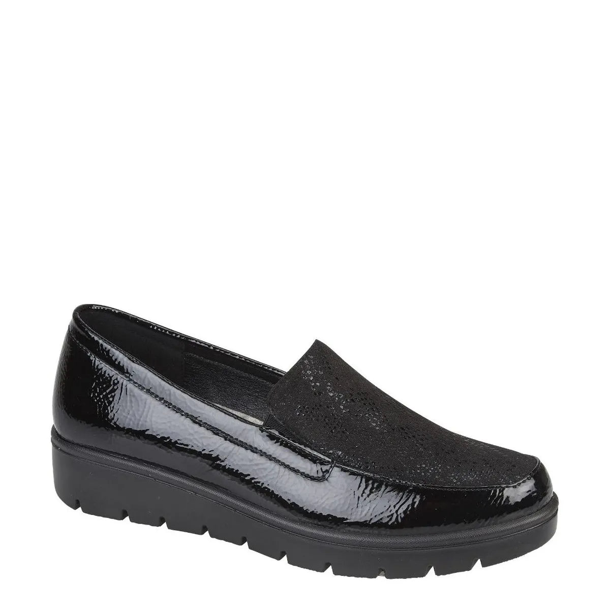 Women's Shoes By Emma Sue Lightweight Patent Loafers With Snake Print - Black