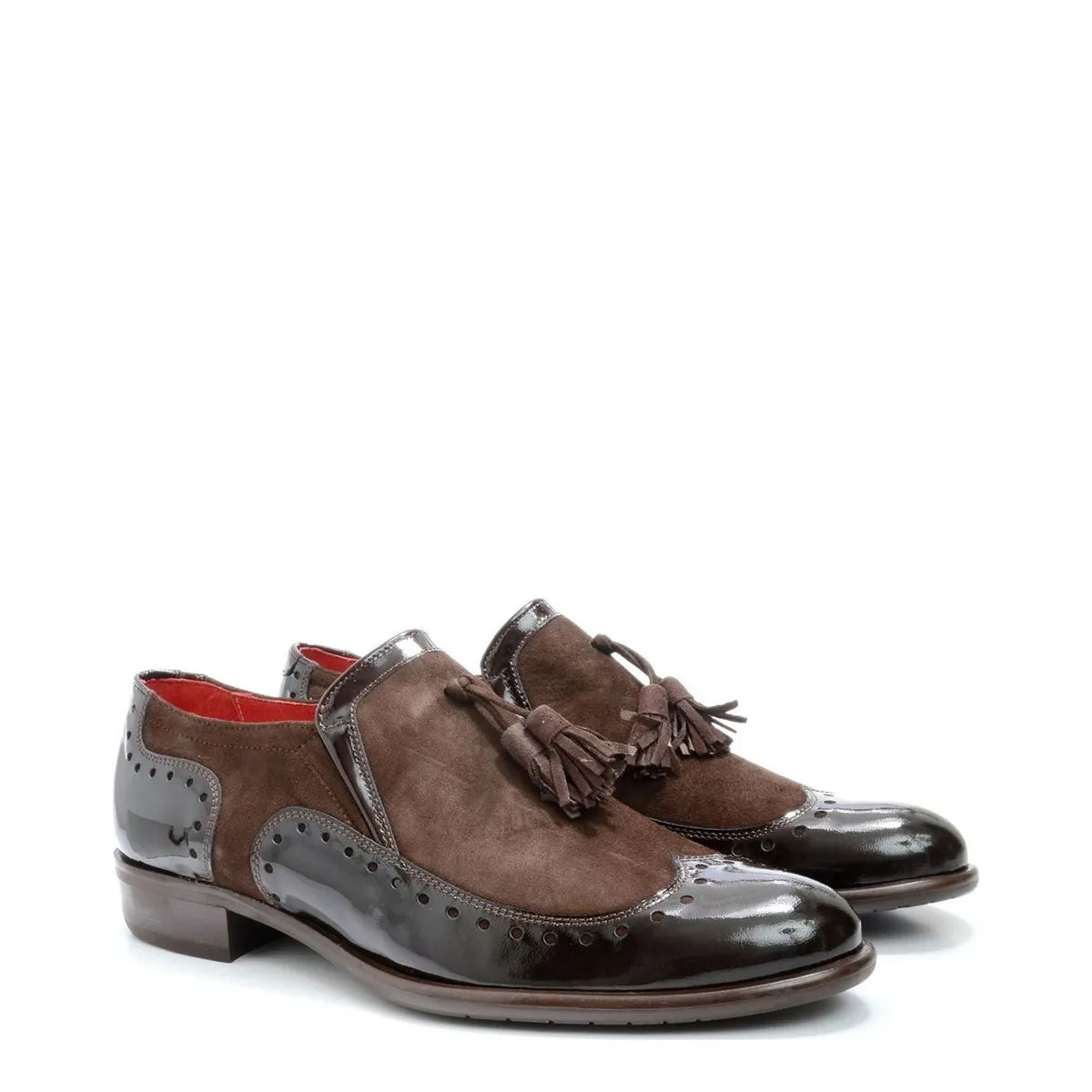 Women's VITELO Brogue Leather & Suede Tassel Loafer Shoes G 29 - Brown Patent
