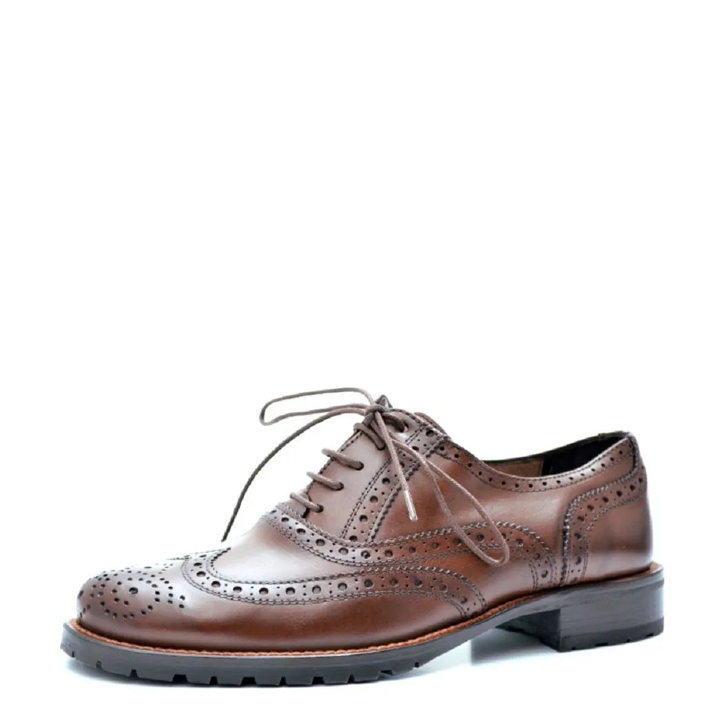 Women's VITELO Brogue Leather Lace-Up Shoes G 104 - Dark Brown