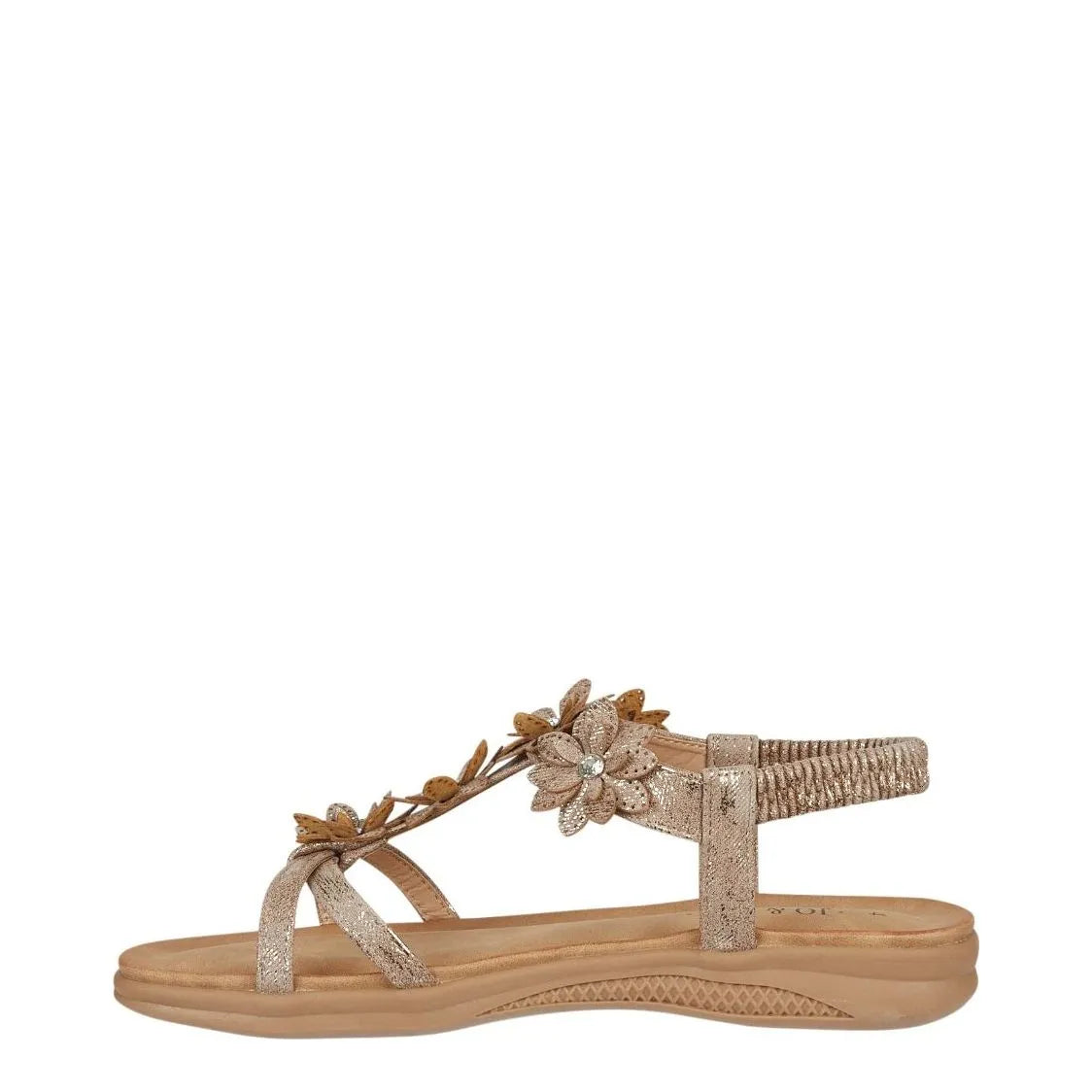 Women's JO & JOE Goa Lightweight Flower Trims and Elasticated Sling Back Sandals - Bronze