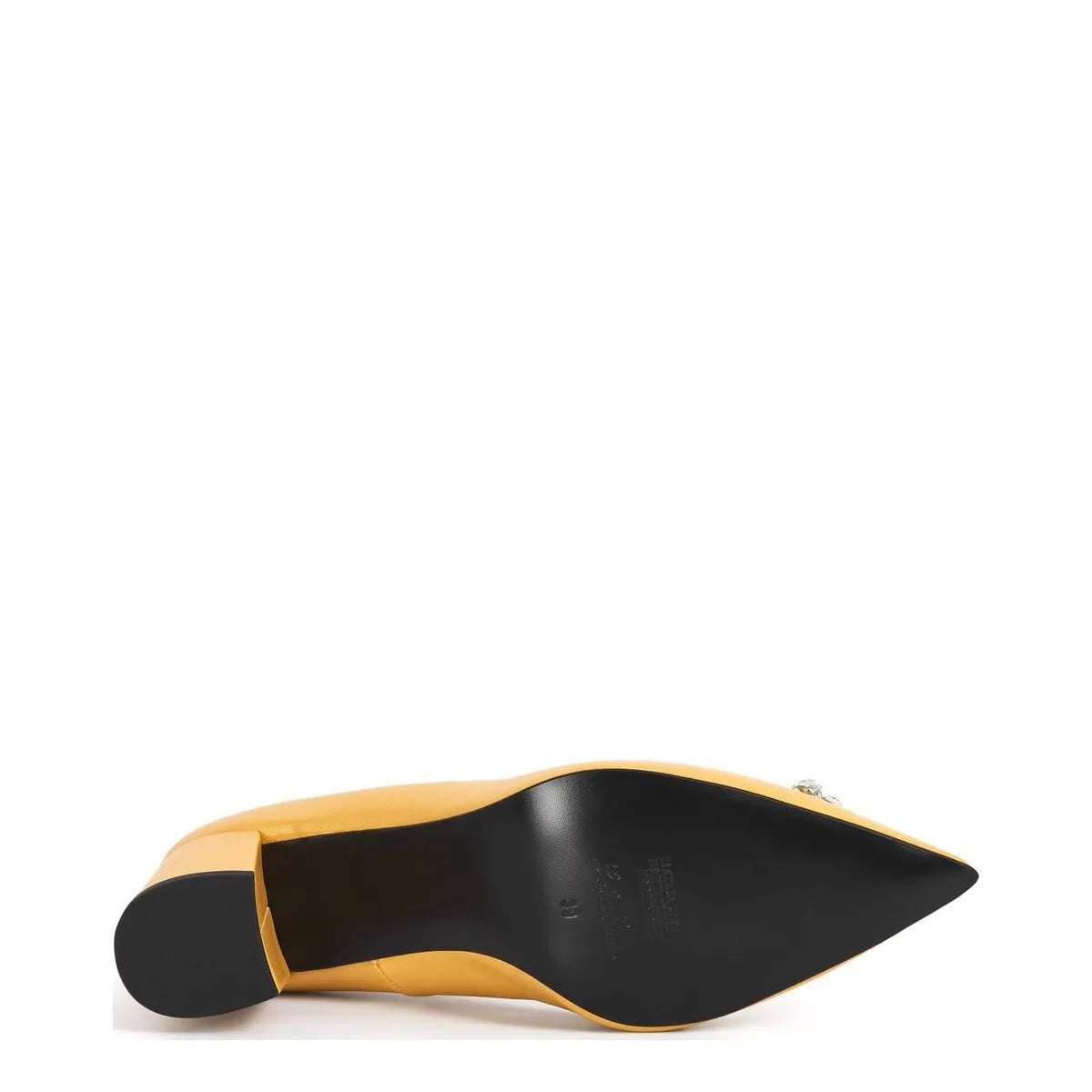 Women's Eye Crystal Trim Pointed Toe Leather Court Shoes G 132 - Metallic Yellow