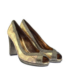 Women's EYE Peep Toe Snake Print Leather High Heel Shoes F 77 - Gold