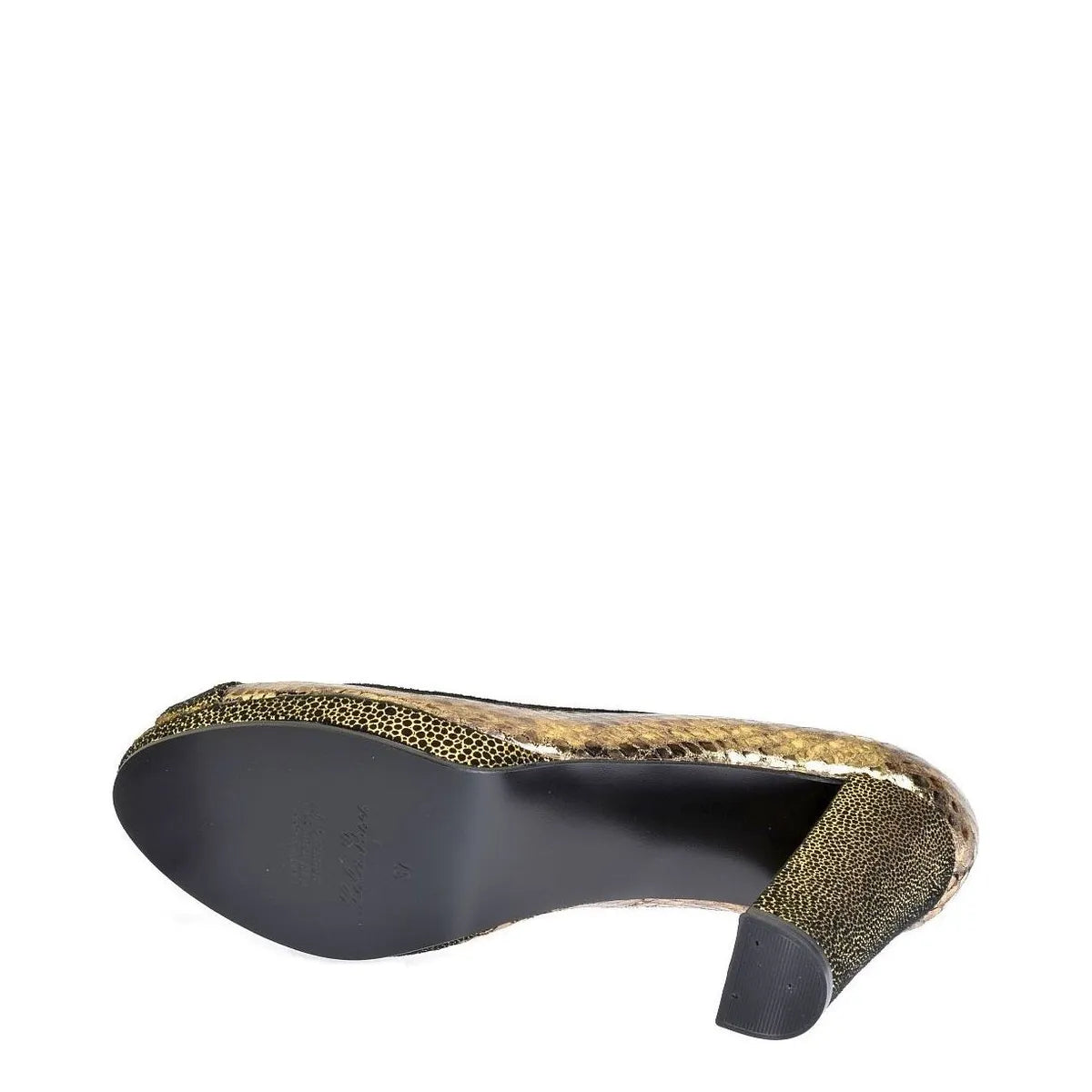 Women's EYE Peep Toe Snake Print Leather High Heel Shoes F 77 - Gold