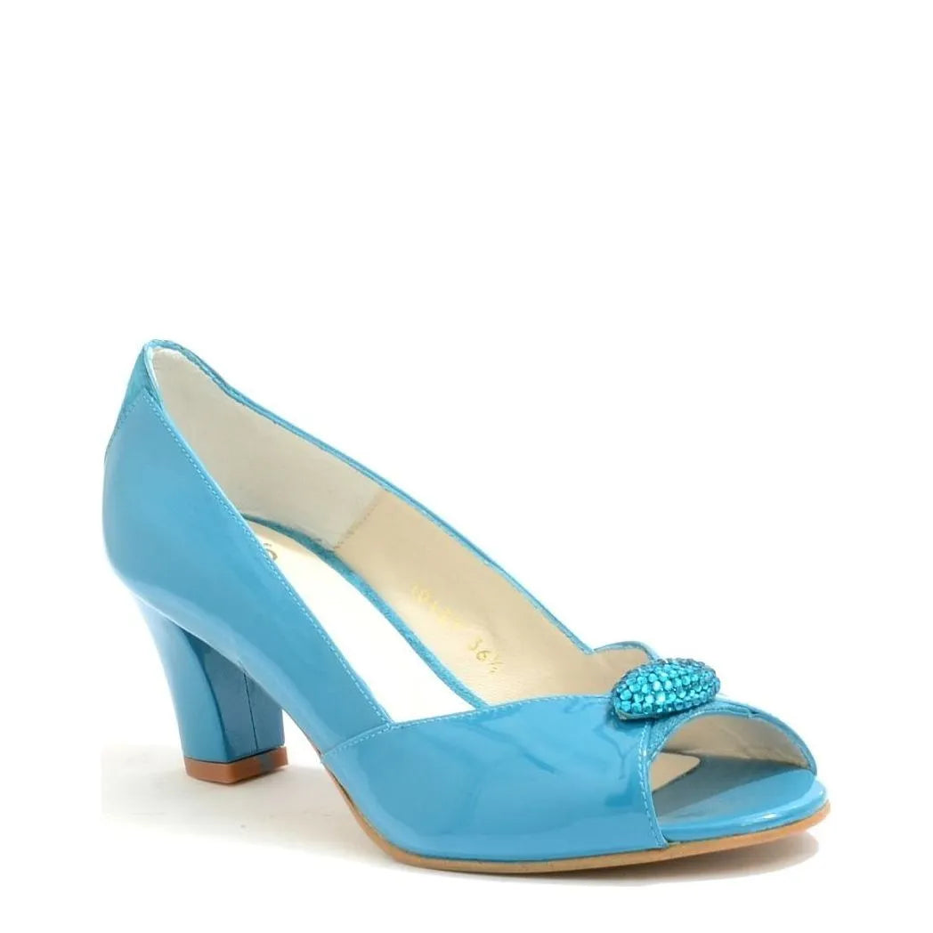 Women's Eye Peep-Toe Mid-Heel Patent Leather Court Shoes L 44 - Turquoise