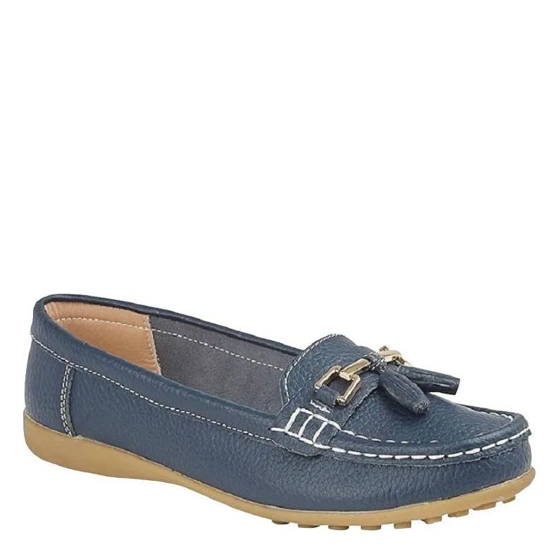 Women's Boulevard L 748 Leather Tassel Loafer Shoes - Navy