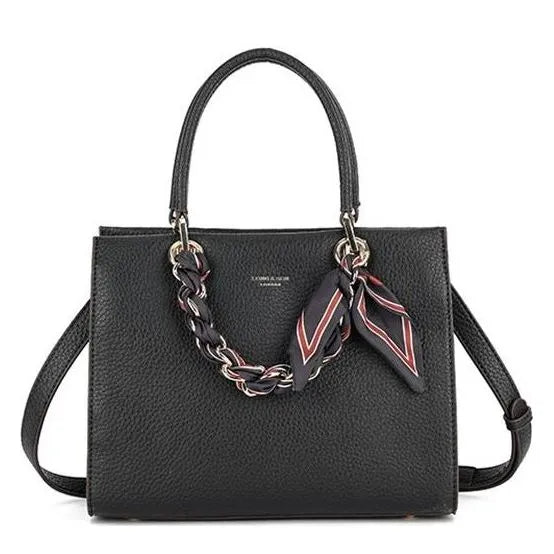 Women's Long & Son Medium Tote & Cross Body Satchel Bag OF6010 - Black