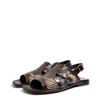 Men's VITELO Zebra & Ostrich Print Leather and Hair Calf Sandals TS 33 - Brown