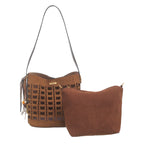 Women's Bessie London Geometric Suedette Shoulder Bag BW7574 - Tan
