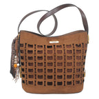 Women's Bessie London Geometric Suedette Shoulder Bag BW7574 - Tan