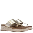 Women's TRUFFLE Collection Cornwall Toe Post Wedge Sandals - Gold