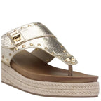 Women's TRUFFLE Collection Cornwall Toe Post Wedge Sandals - Gold