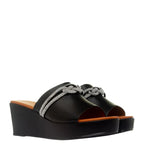 Women's TRUFFLE Collection Dory-2 Diamante Wedge Mule Sandals - Black