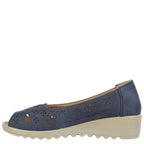 Women's Shoe Tree COMFORT Palmero Lightweight Peep Toe Wedge Shoes - Navy