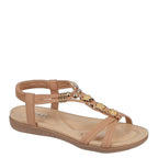 Women's JO & JOE Petula Wide Fitting Lightweight Sandals with Beaded Trim & Elasticated Back Strap - Taupe