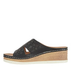 Women's Shoes By Emma Udaipur Laser Cut Flower Wedge Mule Sandals - Black